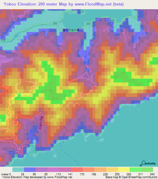 Yokoo,Japan Elevation Map