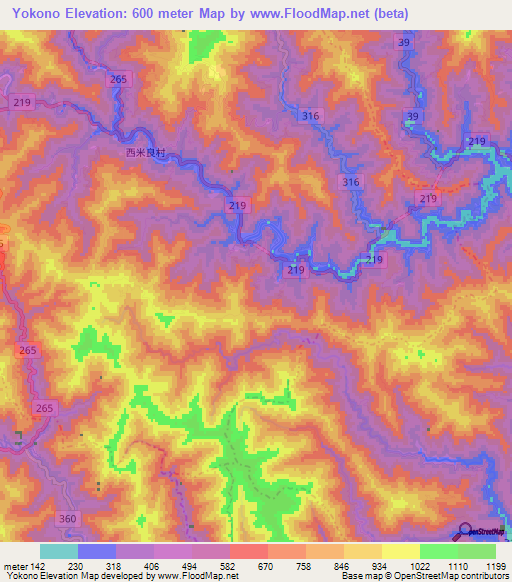 Yokono,Japan Elevation Map