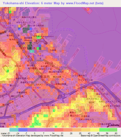 Yokohama-shi,Japan Elevation Map
