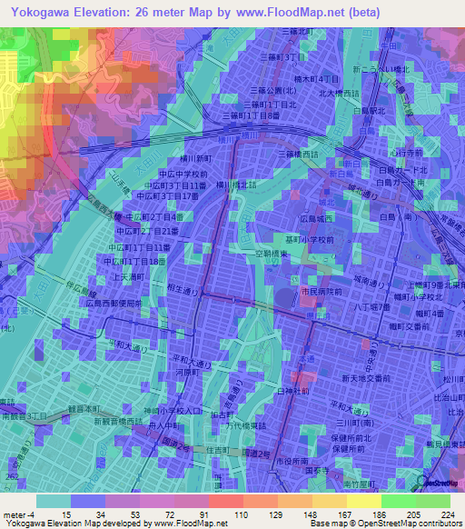 Yokogawa,Japan Elevation Map