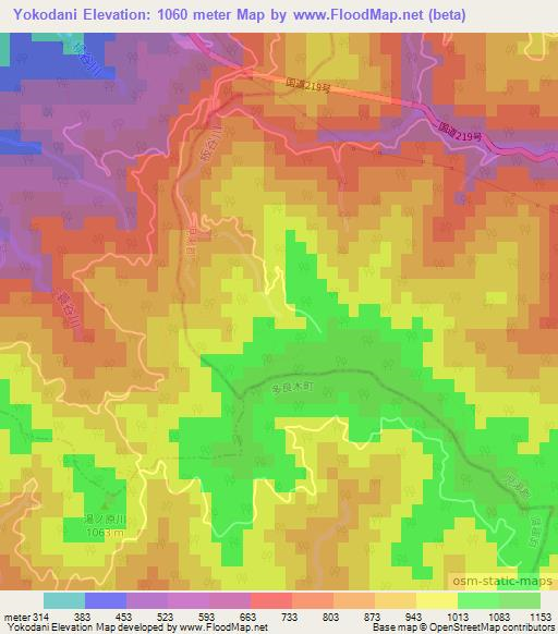 Yokodani,Japan Elevation Map