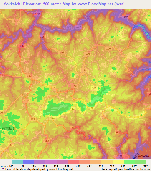 Yokkaichi,Japan Elevation Map