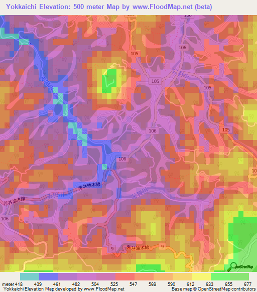Yokkaichi,Japan Elevation Map
