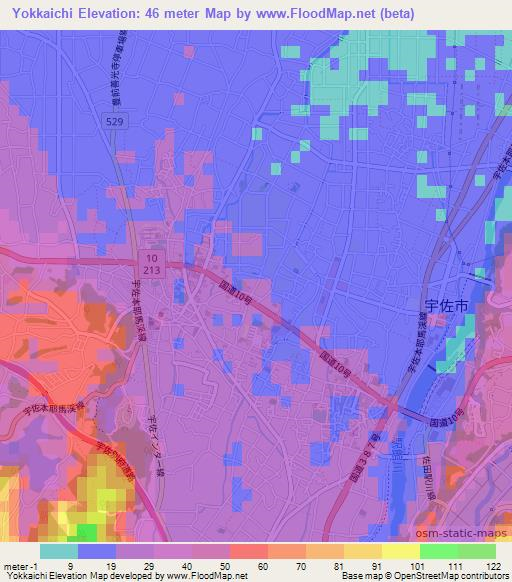 Yokkaichi,Japan Elevation Map