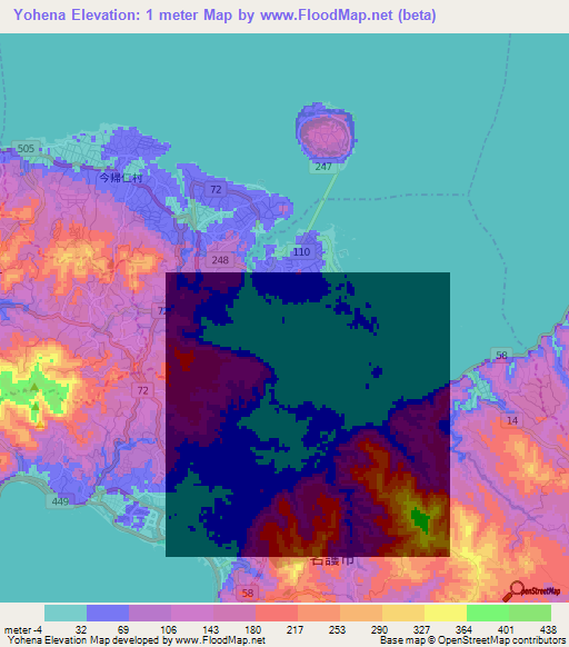 Yohena,Japan Elevation Map