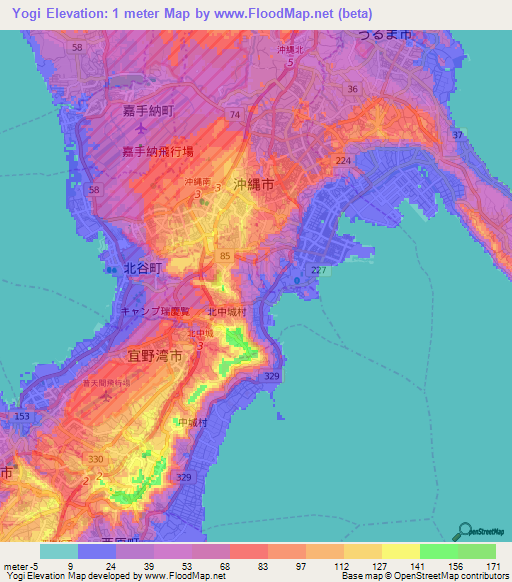 Yogi,Japan Elevation Map