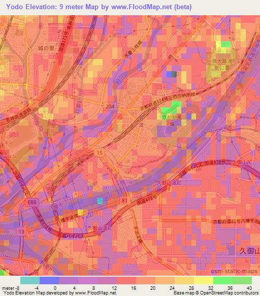 Yodo,Japan Elevation Map