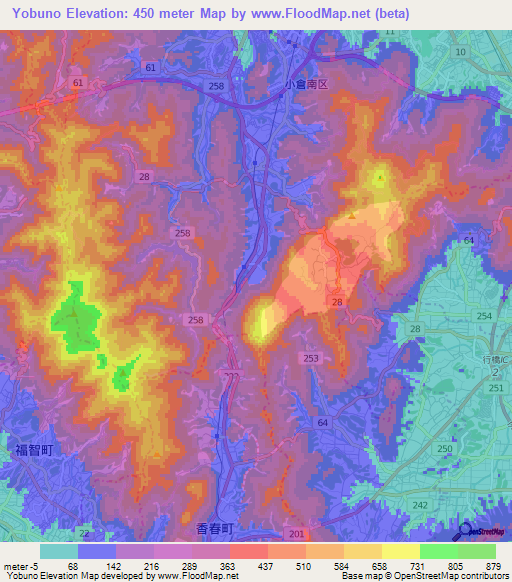 Yobuno,Japan Elevation Map