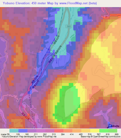Yobuno,Japan Elevation Map