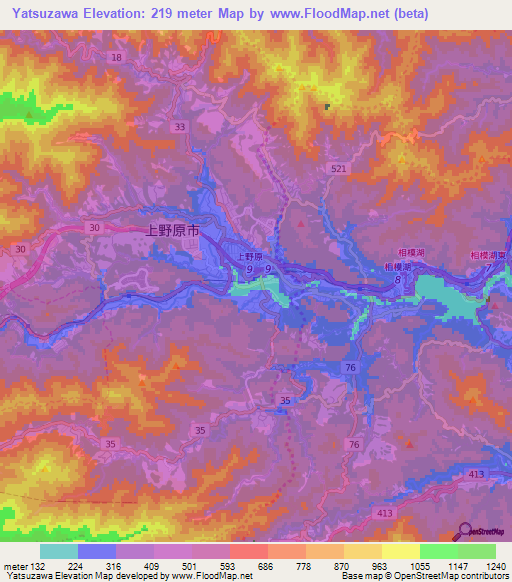 Yatsuzawa,Japan Elevation Map