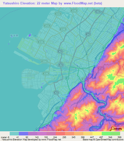 Yatsushiro,Japan Elevation Map