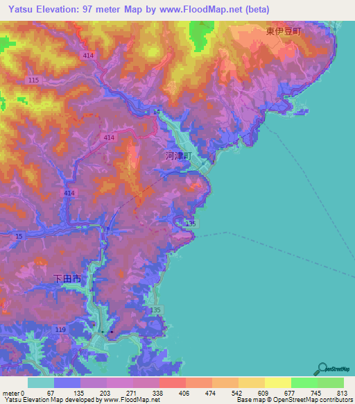 Yatsu,Japan Elevation Map