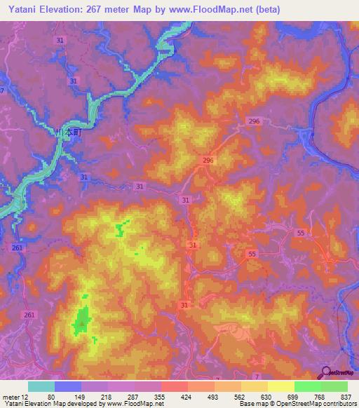 Yatani,Japan Elevation Map