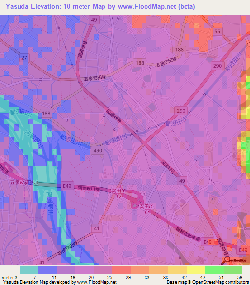 Yasuda,Japan Elevation Map