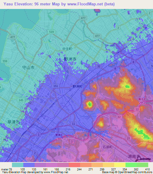 Yasu,Japan Elevation Map