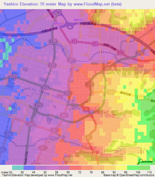 Yashiro,Japan Elevation Map