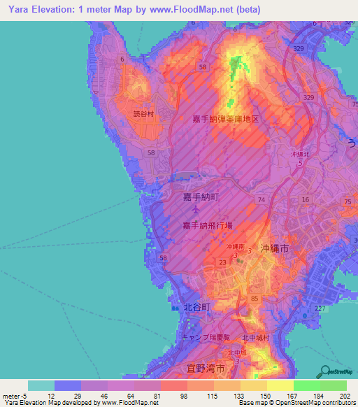 Yara,Japan Elevation Map