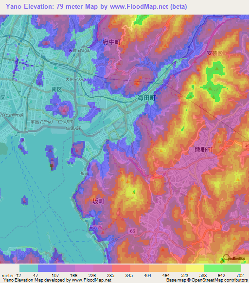 Yano,Japan Elevation Map