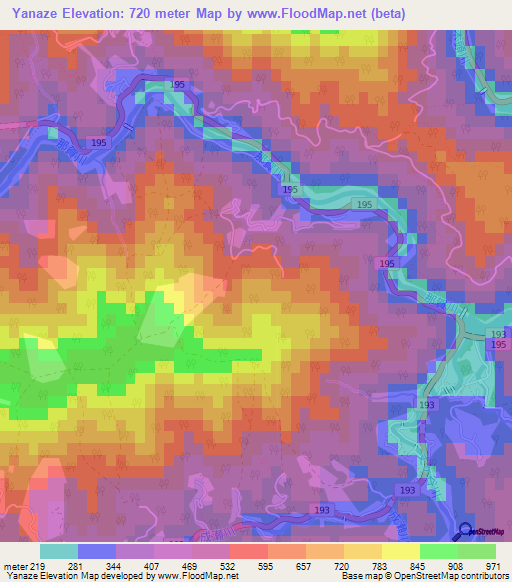 Yanaze,Japan Elevation Map