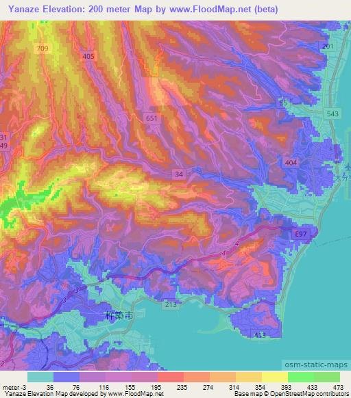 Yanaze,Japan Elevation Map