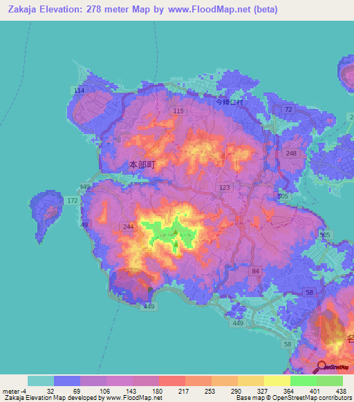 Zakaja,Japan Elevation Map