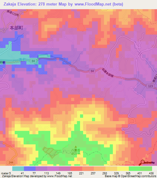 Zakaja,Japan Elevation Map