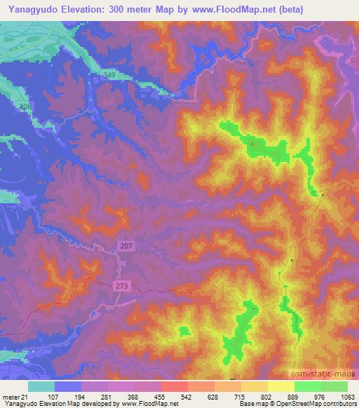 Yanagyudo,Japan Elevation Map