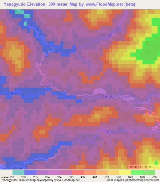 Yanagyudo,Japan Elevation Map