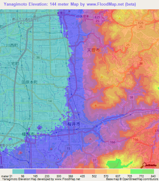 Yanagimoto,Japan Elevation Map