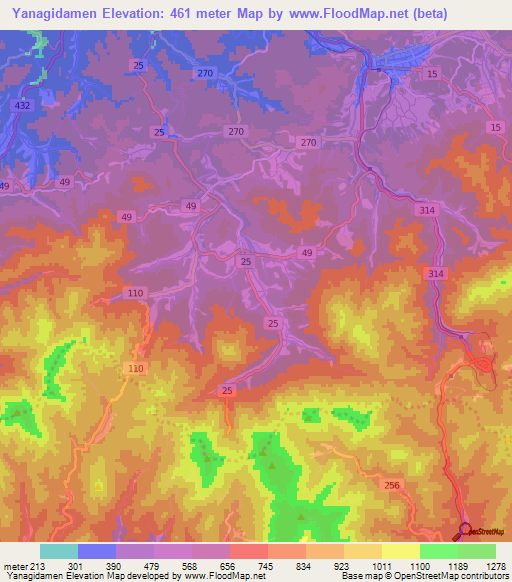 Yanagidamen,Japan Elevation Map