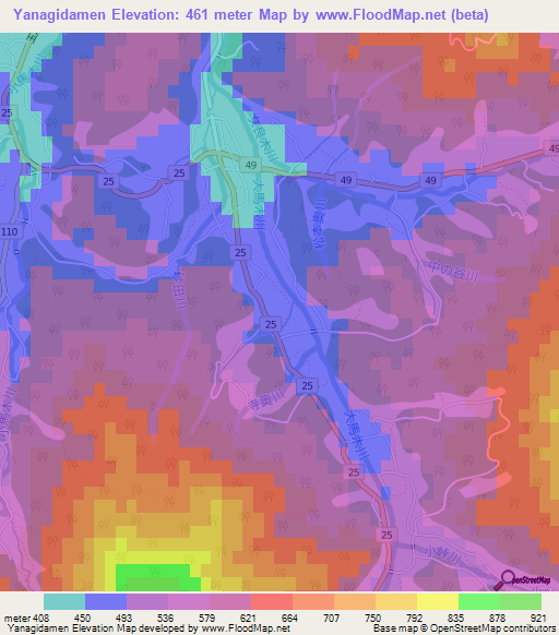 Yanagidamen,Japan Elevation Map