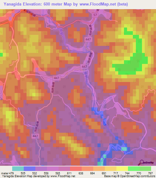 Yanagida,Japan Elevation Map