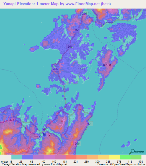 Yanagi,Japan Elevation Map