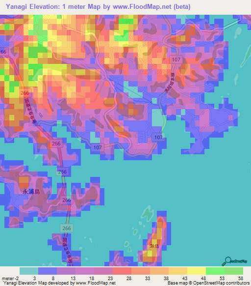 Yanagi,Japan Elevation Map