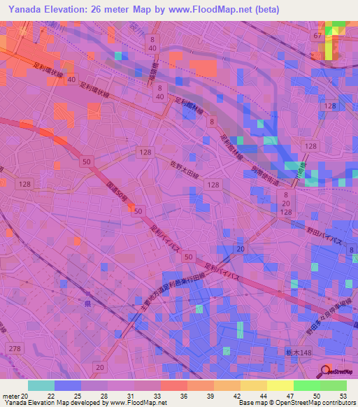 Yanada,Japan Elevation Map