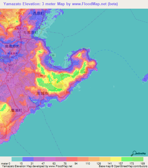 Yamazato,Japan Elevation Map