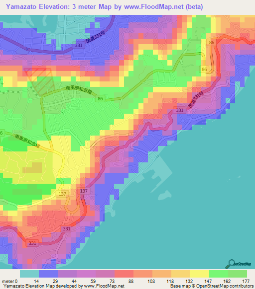 Yamazato,Japan Elevation Map