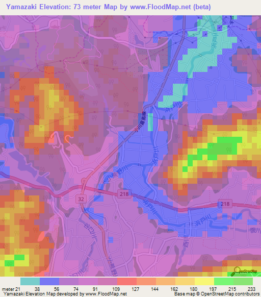 Yamazaki,Japan Elevation Map