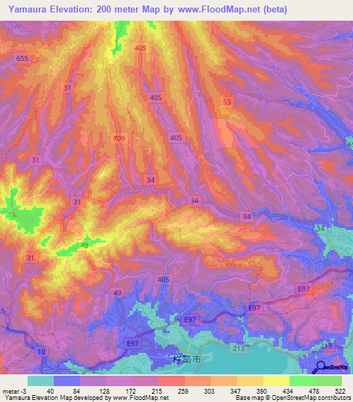 Yamaura,Japan Elevation Map