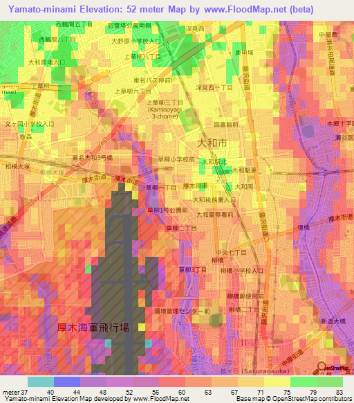 Yamato-minami,Japan Elevation Map