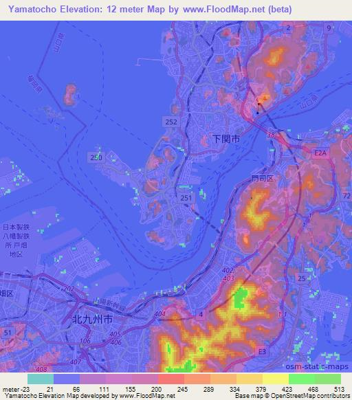 Yamatocho,Japan Elevation Map