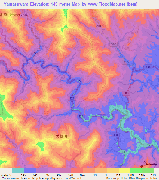 Yamasuwara,Japan Elevation Map