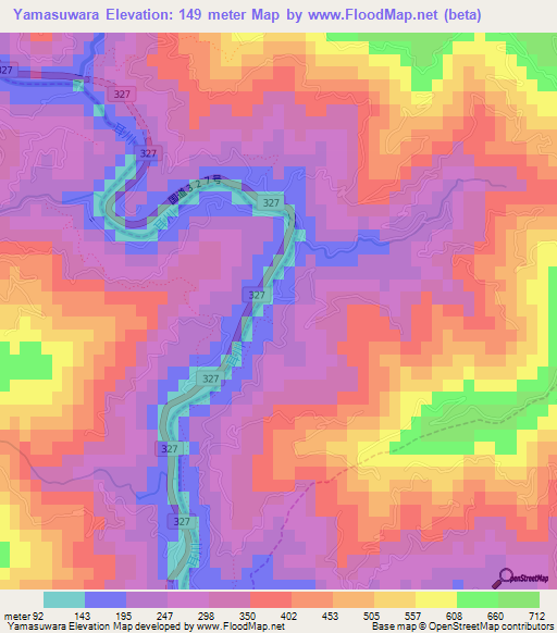 Yamasuwara,Japan Elevation Map