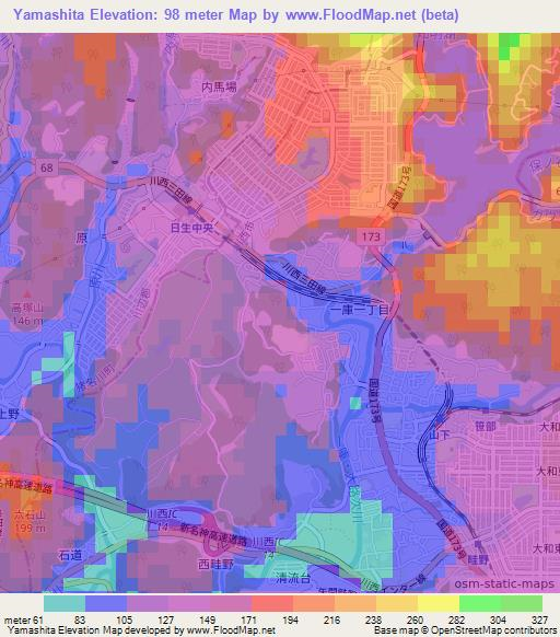 Yamashita,Japan Elevation Map