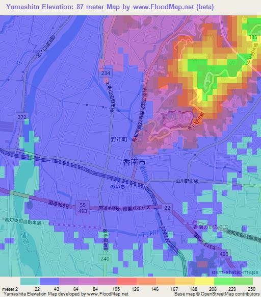 Yamashita,Japan Elevation Map