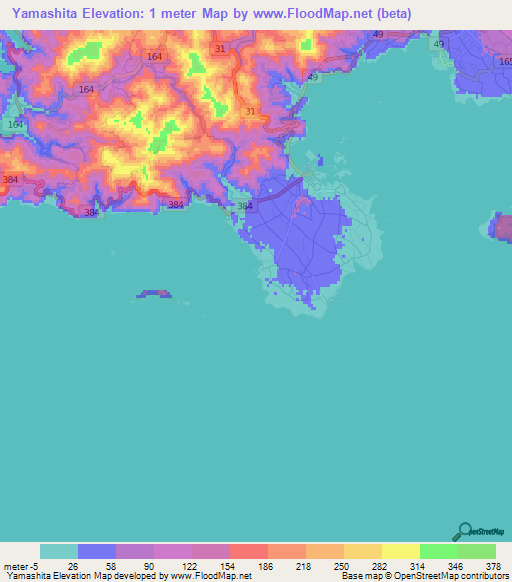 Yamashita,Japan Elevation Map