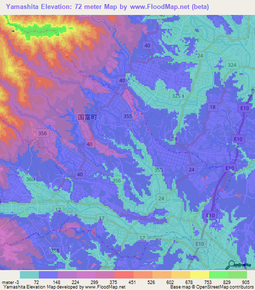 Yamashita,Japan Elevation Map
