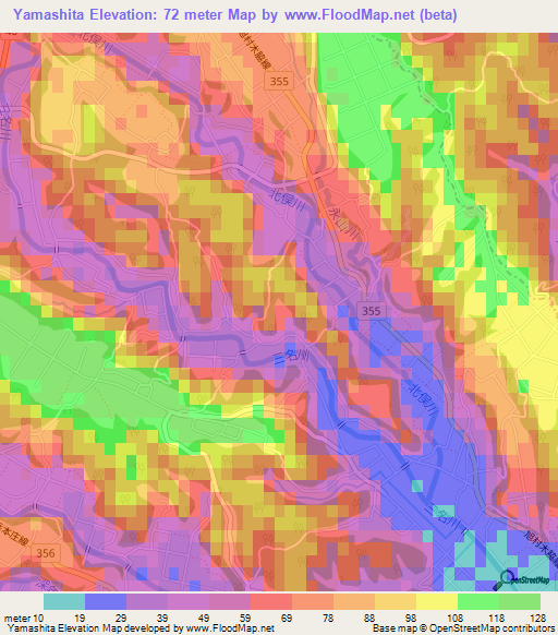 Yamashita,Japan Elevation Map