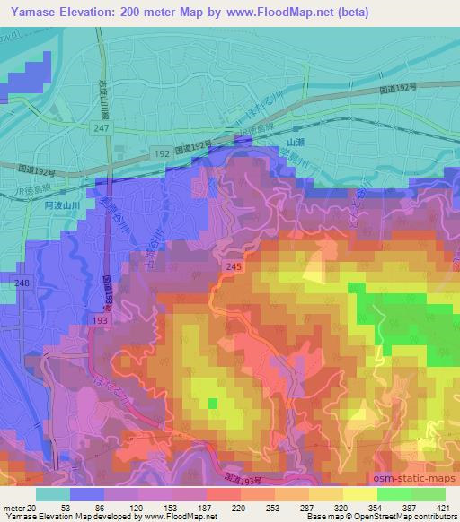 Yamase,Japan Elevation Map