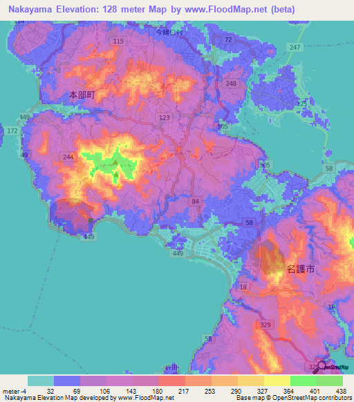 Nakayama,Japan Elevation Map